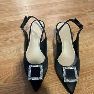 Stuart Weitzman Black Heels with Crystal Accent